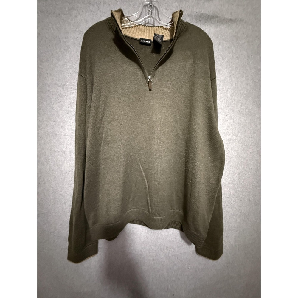 George Sweater Mens XL Olive Green Quarter‎ Zip Mock Neck Pullover Knit